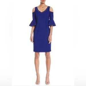 Teri Jon by Rickie Freeman Cold Shoulder Sheath Dress in Royal Blue Size 2